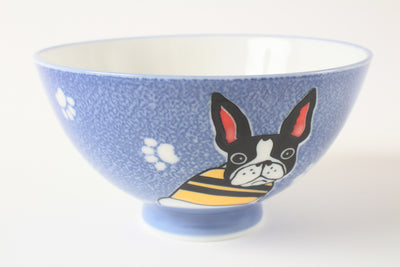 Mino ware Japanese Ceramics Rice Bowl French Bulldog Blue made in Japan