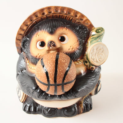 Shigaraki ware Japanese Ceramic Statue Lucky Fatty Raccoon Brown Basketball