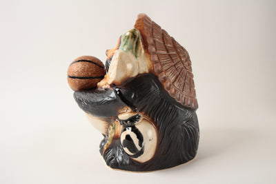 Shigaraki ware Japanese Ceramic Statue Lucky Fatty Raccoon Brown Basketball