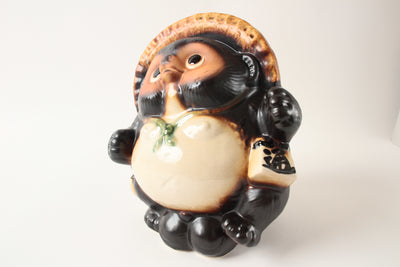 Shigaraki ware Japanese Ceramic Statue Lucky Fatty Dancing Raccoon Brown Japan
