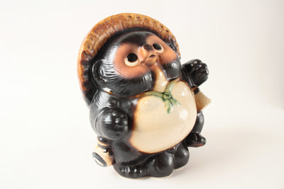 Shigaraki ware Japanese Ceramic Statue Lucky Fatty Dancing Raccoon Brown made in Japan