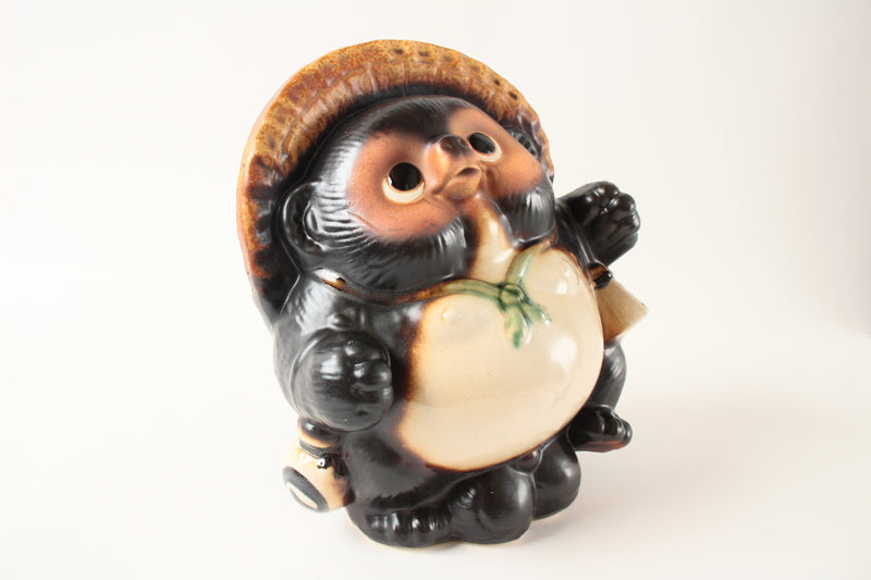 Shigaraki ware Japanese Ceramic Statue Lucky Fatty Dancing Raccoon Brown Japan
