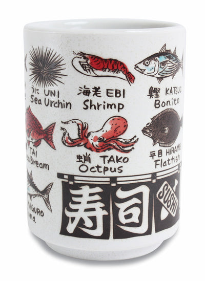 Mino ware Japanese Sushi Yunomi Chawan Tea Cup Various Sushi Neta Fish & Seafood