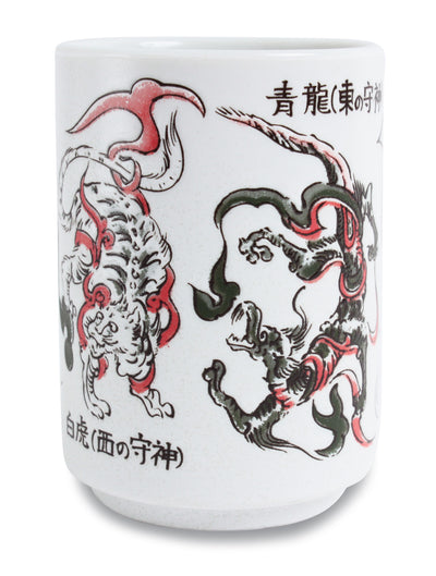 Mino ware Japanese Sushi Yunomi Chawan Tea Cup Japan Divine Beast, Dragon, Tiger