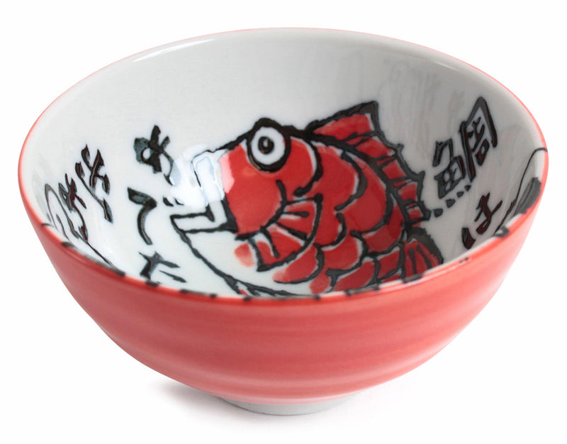 Mino ware Japanese Ceramics Rice Bowl Red Sea Bream Medetai