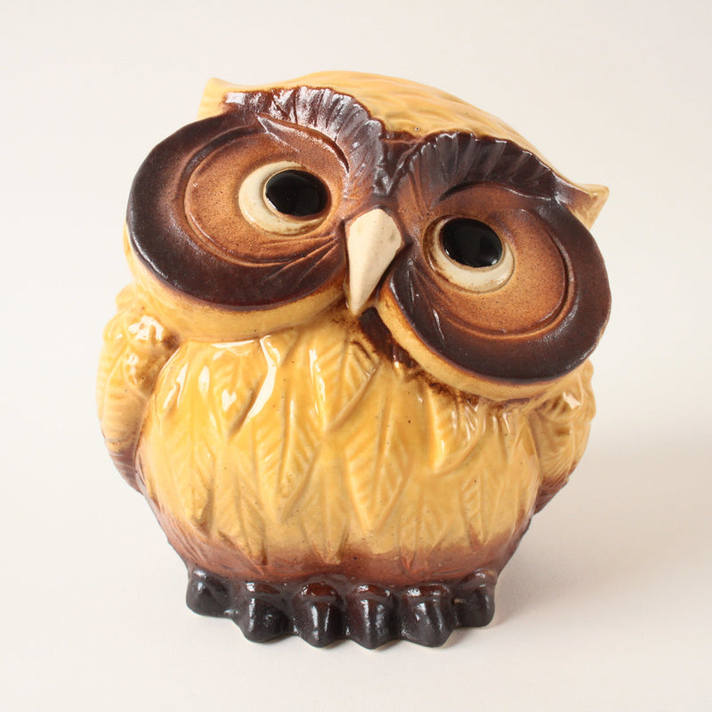 Shigaraki ware Japanese Ceramic Statue Yellow Owl Tilting Head made in Japan