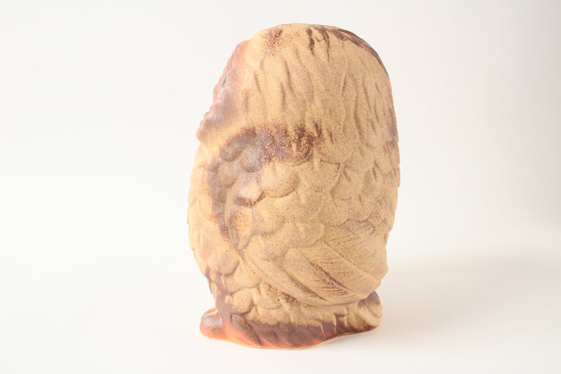 Shigaraki ware Japanese Ceramic Statue Standing Brown Owl Tilting Head Japan
