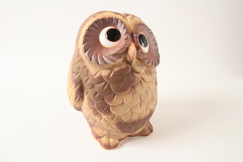 Shigaraki ware Japanese Ceramic Statue Standing Brown Owl Tilting Head Japan
