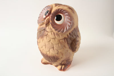 Shigaraki ware Japanese Ceramic Statue Standing Brown Owl Tilting Head Japan