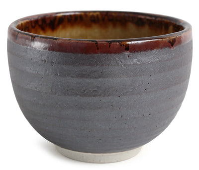Mino ware Japanese Pottery Large Bowl Steel Gray w/Brown edge (Matcha/Rice Bowl)