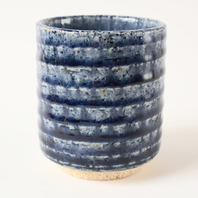 Mino ware Japanese Pottery Yunomi Chawan Tea Cup Navy & Blue Stripe Straight