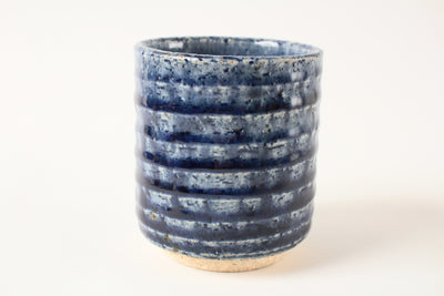 Mino ware Japanese Pottery Yunomi Chawan Tea Cup Navy & Blue Stripe Straight