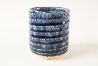 Mino ware Japanese Pottery Yunomi Chawan Tea Cup Navy & Blue Stripe Straight