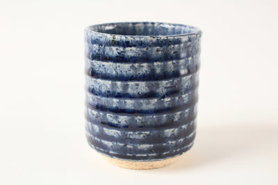 Mino ware Japanese Pottery Yunomi Chawan Tea Cup Navy & Blue Stripe Straight