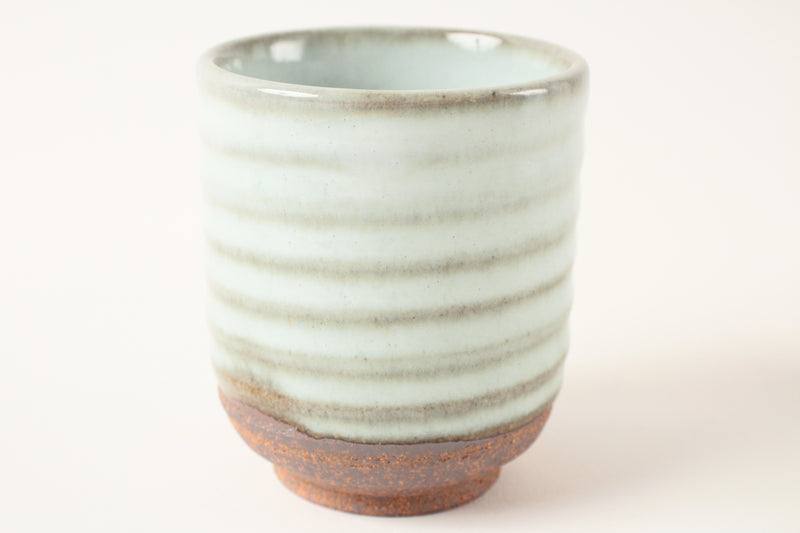 Mino ware Japanese Yunomi Chawan Tea Cup Milky White Glaze with Green Stripe