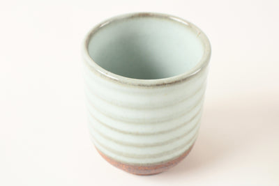 Mino ware Japanese Yunomi Chawan Tea Cup Milky White Glaze with Green Stripe