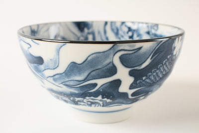 Mino ware Japanese Ceramics Rice Bowl Blue Dragon made in Japan