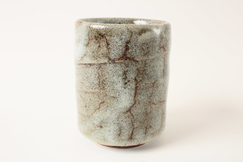 Mino ware Japanese Pottery Yunomi Chawan Tea Cup Ash Gray & Brown Straight