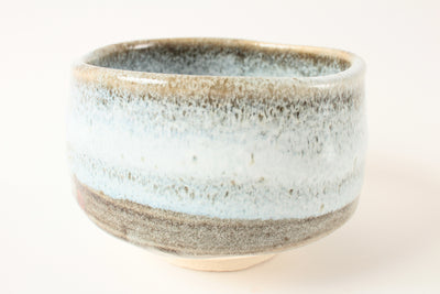 Mino ware Japanese Pottery Tea Ceremony Matcha Bowl Gray & Brown w/White Glaze