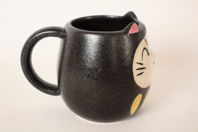 Mino ware Japanese Pottery Mug Cup Cat Daruma Black made in Japan