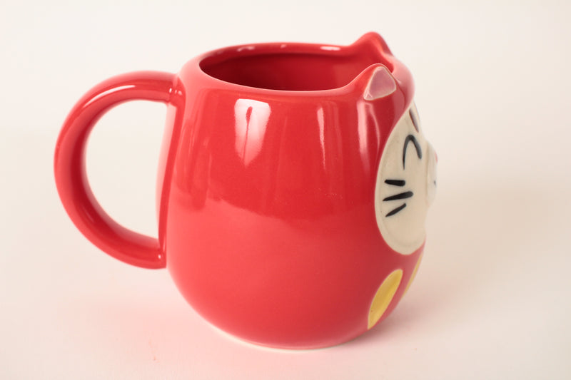 Mino ware Japanese Pottery Mug Cup Cat Daruma Red made in Japan