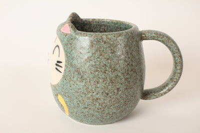 Mino ware Japanese Pottery Mug Cup Cat Daruma Green made in Japan