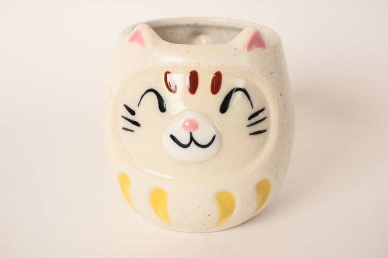 Mino ware Japanese Pottery Mug Cup Cat Daruma White made in Japan