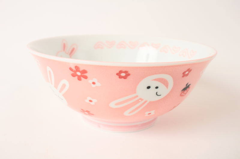 Mino ware Japanese Ceramics Kids Ramen Noodle Donburi Bowl Rabbit Pink