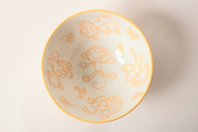 Mino ware Japanese Ceramics Kids Rice Bowl Monkey Yellow