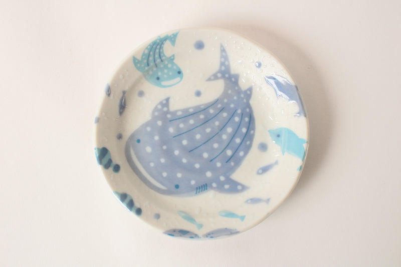 Mino ware Japanese Ceramics 4.8 inch Round Plate Set of Two  Whale Shark made in Japan