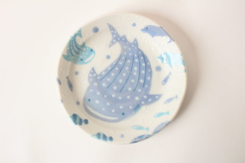 Mino ware Japanese Ceramics 4.8 inch Round Plate Set of Two  Whale Shark made in Japan
