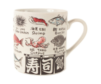Mino ware Japanese Ceramics Mug Cup Various Sushi Neta Fish & Seafood