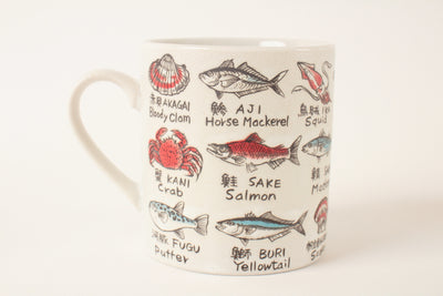 Mino ware Japanese Ceramics Mug Cup Various Sushi Neta Fish & Seafood