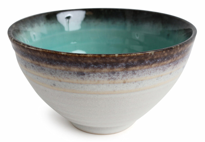 Mino ware Japanese Ceramics Bowl Sky Blue Crackled Glaze & Off White w/Brown