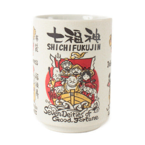 Mino ware Japan Ceramics Sushi Yunomi Chawan Tea Cup Seven Lucky Gods