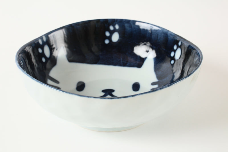 Mino ware Japan Pottery Large Bowl Navy Cats