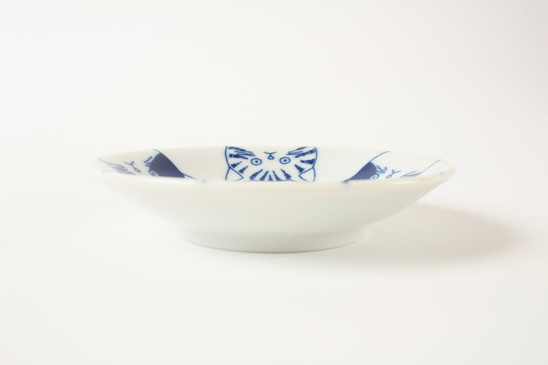Mino ware Japan Ceramics Mini Round Plate Set of 4 Five Cats Blue