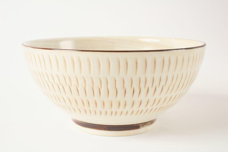 Mino ware Japan Ceramics Ramen Noodle Donburi Bowl Antique White Folk art