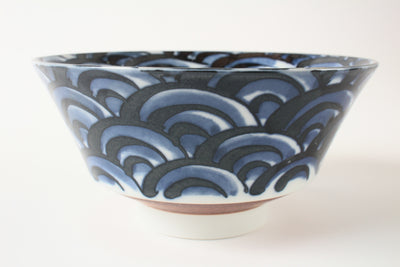 Mino ware Japan Ceramics Ramen Noodle Donburi Bowl Indigo Wave pattern