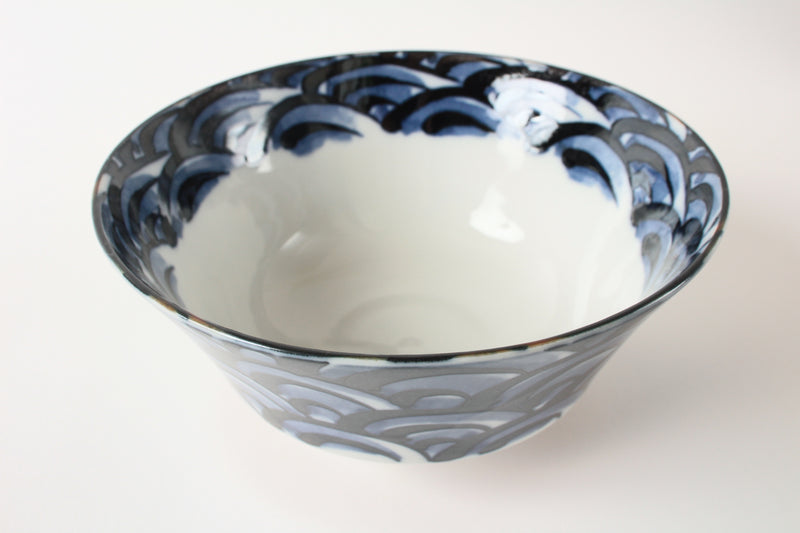 Mino ware Japan Ceramics Ramen Noodle Donburi Bowl Indigo Wave pattern