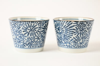 Mino ware Japan Pottery Pair Sobachoko Cup Karakusa Pattern made in Japan