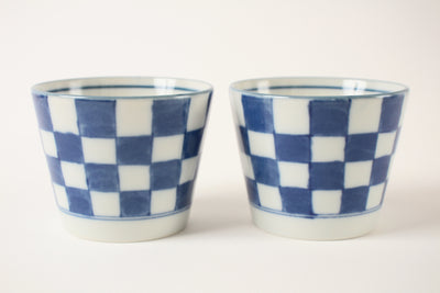 Mino ware Japan Pottery Pair Sobachoko Cup Ichimatsu Pattern made in Japan