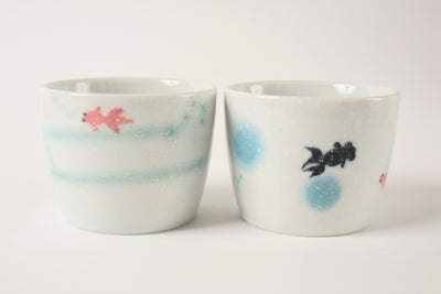 Mino ware Japan Pottery Pair Sobachoko Cup Goldfish made in Japan