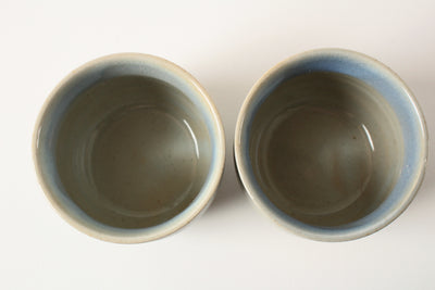 Mino ware Japanese Pottery Yunomi Chawan Sencha Pair Sencha Tea Cup Blue Edge