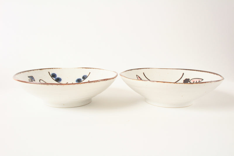 Mino ware Japan Ceramics Deep Round Plate Set of Two Cat & Rabbit made in Japan