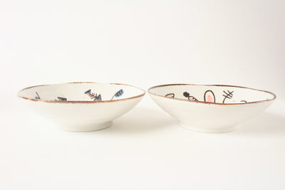 Mino ware Japan Ceramics Deep Round Plate Set of Two Cat & Rabbit made in Japan