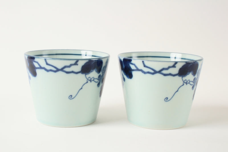 Mino ware Japan Pottery Pair Sobachoko Cup Indigo Grapes made in Japan