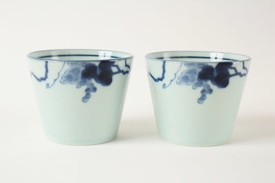Mino ware Japan Pottery Pair Sobachoko Cup Indigo Grapes made in Japan