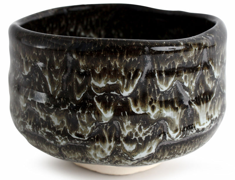 Mino ware Japanese Pottery Tea Ceremony Matcha Bowl White Glaze Droppin on Black