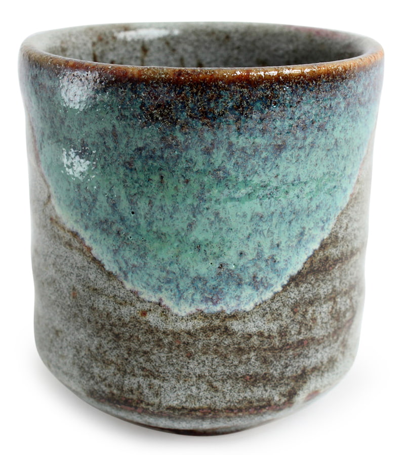 Mino ware Japanese Sushi Yunomi Chawan Wide Tea Cup Gray & Emerald Green Glaze